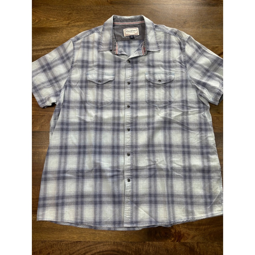 Flag & Anthem Mens XXL Blue Plaid Short Sleeve Cotton Button Down COREWS113V